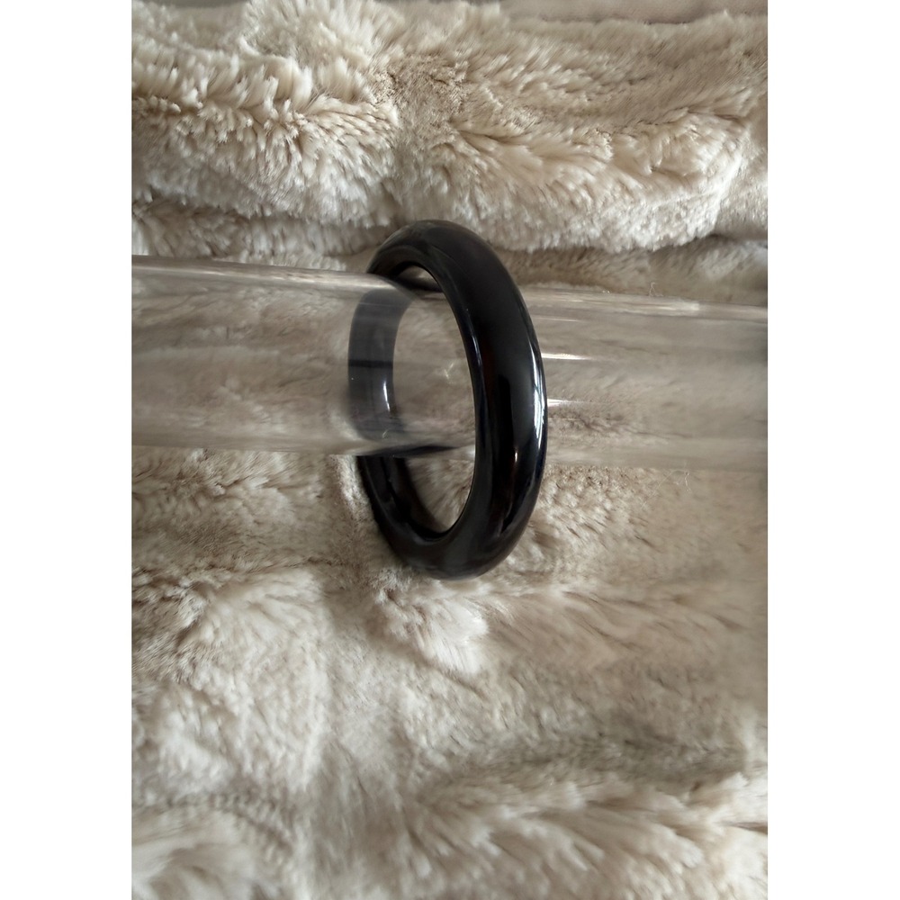 Vintage Black Jade Bangle Bracelet Minimalist Chunky Round Slip On Jewelry